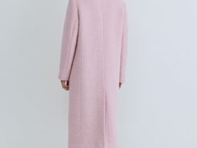 Длинное двубортное пальто из шерсти, Розовый