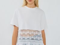 Футболка с кружевом и бахромой, Белый