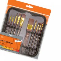 Набор кистей бордовая синтетика Pinax "CREATIVE" АССОРТИ 10 шт, пенал д/кистей
