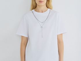 Футболка с декором на горловине, Белый