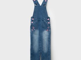 Полукомбинезон текстильный джинсовый утепленный флисом для девочек