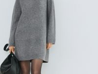 Вязаное платье из пряжи с шерстью, Серый