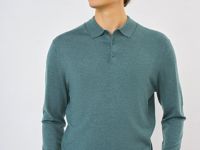 Вязаный джемпер-поло с длинным рукавом, Голубой