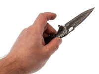 Складной нож Витязь, сталь дамаск, рукоять дерево, художественное травление