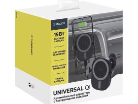Автомобильный держатель Deppa (55210) Universal QI для смартфона в воздуховод/лобовое стекло 15W (черный)