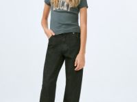 Прямые джинсы с принтом для девочек, Серый