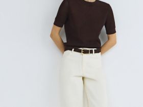 Ажурный джемпер с коротким рукавом, Коричневый