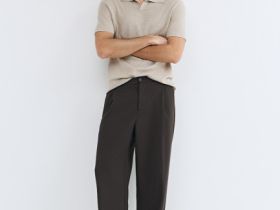 Вязаное поло с коротким рукавом, Бежевый