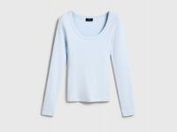 Приталенный лонгслив в рубчик, Голубой