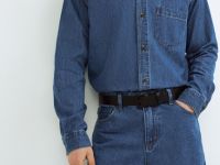 Джинсовая рубашка на пуговицах, Синий