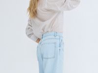 Широкие джинсы с разрезами на коленях, Голубой