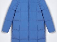 Пуховое пальто с капюшоном и воротником-стойкой