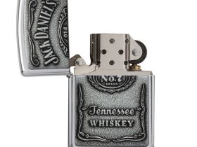 Зажигалка ZIPPO Jack Daniels® с покрытием High Polish Chrome, латунь/сталь, серебристая, 38x13x57 мм