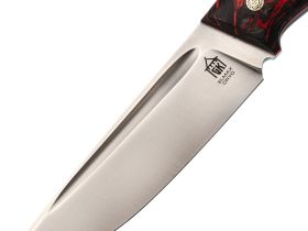 Шкуросъёмный нож Стрела, сталь Elmax, рукоять карбон, черно-красный