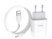 Сетевое зарядное устройство Hoco (C73A) Charger Set 2xUSB/2.4A + кабель Micro USB (белый)