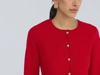 Кардиган с баской и золотыми пуговицами, Красный