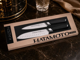 Набор из 2-х кухонных ножей Hatamoto 130/203 мм, сталь AUS-8, рукоять ABS-пластик, черный