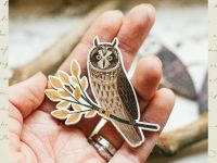 Деревянная брошка Дворникова А. "Сова на ветке"