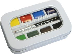 Набор акварели Sennelier "Artists"Aqua-mini в полукюветах 8 цв + 1 кисть , металл
