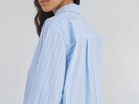 Рубашка в полоску из хлопка, Голубой