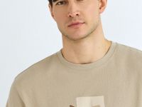 Футболка из текстурной ткани с нашивкой, Бежевый