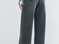 Утеплённые широкие джинсы, Серый