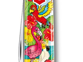 Складной нож детский My First Victorinox Parrot Edition 9 функций, шнурок на шею, книга-раскраска