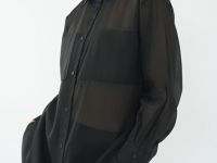 Полупрозрачная блузка из органзы с тонким поясом, Черный