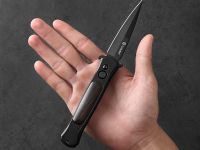 Складной автоматический нож Ganzo G707B, сталь 440C, рукоять сталь/древесина