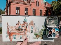 Палетка для красок "Домики" 6х5 см, цвет черный, пластик черный