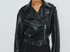 Короткая косуха из искусственной кожи, Черный