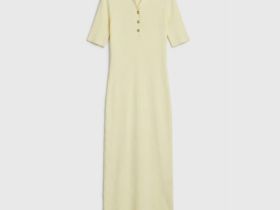 Платье в рубчик с воротником поло, Желтый