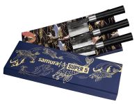 Подарочный набор из 3-х кухонных ножей Samura Super 5, сталь VG-10 в обкладках из дамасской стали, рукоять микарта