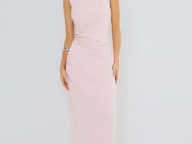 Трикотажное платье со сборками, Розовый