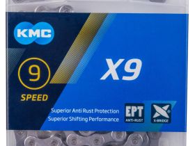 Цепь с антикоррозийным покрытием KMC X9 9 скоростей, замок (серебристый 114 звеньев)