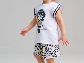 Комплект детский трикотажный для девочек: фуфайка (футболка), шорты