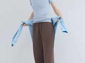 Приталенная футболка в рубчик, Голубой