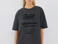 Футболка оверсайз с флок-принтом, Серый