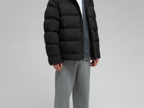 Пуховик с воротником-стойкой и капюшоном