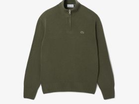 Мужской шерстяной свитер Lacoste на молнии с высоким воротом
