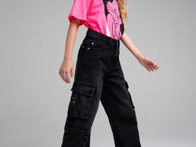 Брюки текстильные джинсовые для девочек