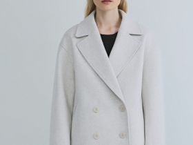 Короткое двубортное пальто, Бежевый