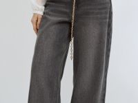 Широкие джинсы Wide leg с ремнём, Серый