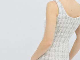 Твидовое платье мини на бретелях, Белый