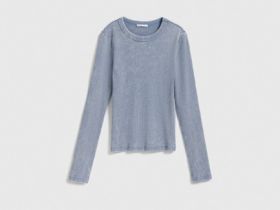 Лонгслив в рубчик, Синий