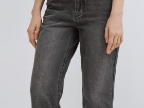 Прямые джинсы с высокой посадкой, Серый