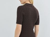 Джемпер поло с косами, Коричневый