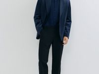 Однобортный пиджак из бархата, Синий