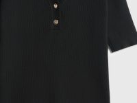 Джемпер в рубчик с воротником-поло, Черный