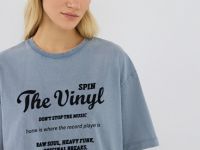 Футболка оверсайз с флок-принтом, Синий